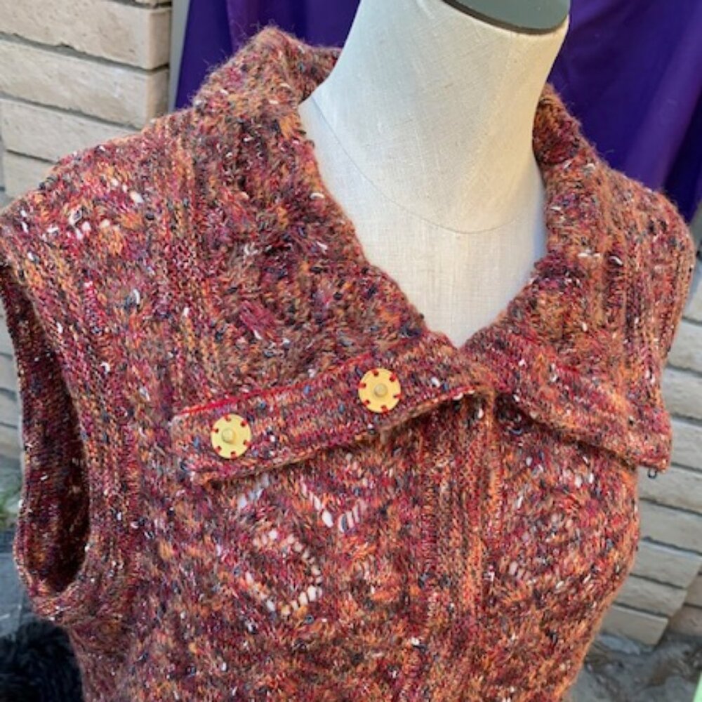 St John open weave vest  with snaps shawl style collar (LG)- VINTAGE